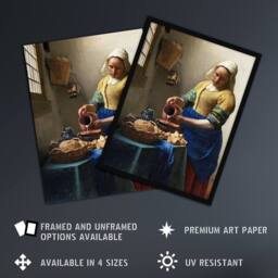 "Artery8 The Milkmaid Portrait Vermeer Vintage Framed Wall Art Print in Beige - Size: W12"" x H16""" - thumbnail 2