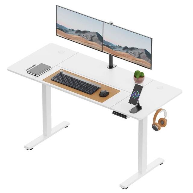 NESTLUNE 140x60cm Electric Standing Desk for Home Office in White - Size: 100 cm x 15 cm - image 1
