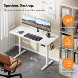 NESTLUNE 140x60cm Electric Standing Desk for Home Office in White - Size: 100 cm x 15 cm - thumbnail 2