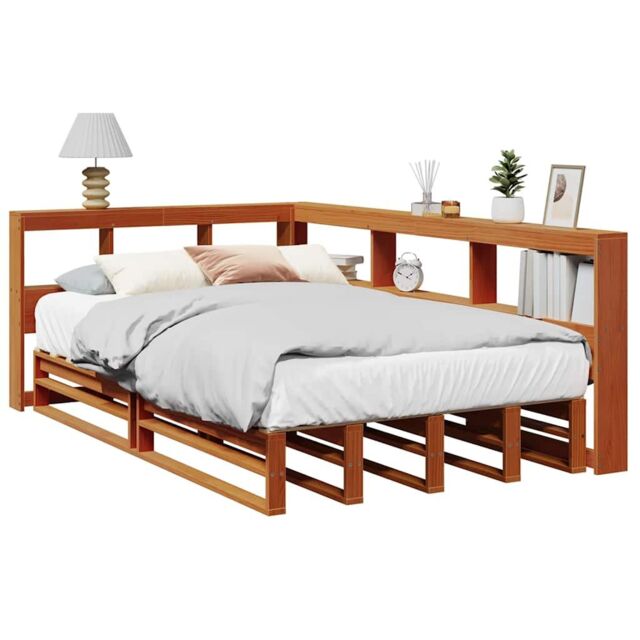 Berkfield Home Bookcase Bed without Mattress Wax Brown 120x190cm Solid Wood Pine - Size: 120x190 cm - image 1