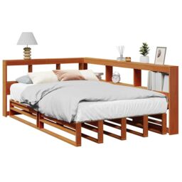 Berkfield Home Bookcase Bed without Mattress Wax Brown 120x190cm Solid Wood Pine - Size: 120x190 cm - thumbnail 1