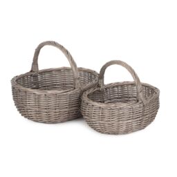 Red Hamper Wicker Set of 2 Unlined Antique Wash Bathroom Shopping Basket in Grey