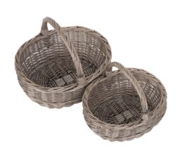 Red Hamper Wicker Set of 2 Unlined Antique Wash Bathroom Shopping Basket in Grey - thumbnail 5