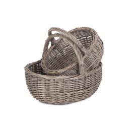 Red Hamper Wicker Set of 2 Unlined Antique Wash Bathroom Shopping Basket in Grey - thumbnail 4