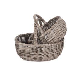Red Hamper Wicker Set of 2 Unlined Antique Wash Bathroom Shopping Basket in Grey - thumbnail 3
