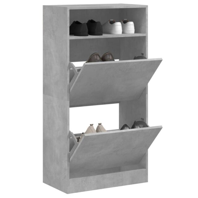 Berkfield Home Shoe Cabinet Concrete Grey 60x34x116 cm Engineered Wood - Size: 60 x 34 x 116 cm - image 1