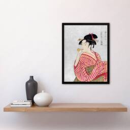 Artery8 Utamaro Kitagawa Framed Wall Art Print Woman With Glass Pipe Portrait in Pink - Size: A4 - thumbnail 2