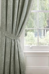 Dreams & Drapes 'Aveline' 100% Cotton Pair of Pencil Pleat Curtains With Tie-Backs in Green - Size: 168 cm width x 229 cm drop - thumbnail 2