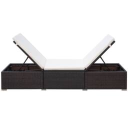 Berkfield Home Sun Lounger with Cream White Cushion Poly Rattan Brown - thumbnail 4