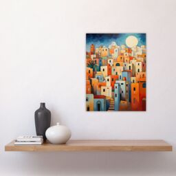 "Artery8 Wall Art Print Abstract Morocco Cityscape in Orange & Blue Poster Picture - Size: W18"" x H24""" - thumbnail 4