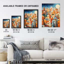 "Artery8 Wall Art Print Abstract Morocco Cityscape in Orange & Blue Poster Picture - Size: W18"" x H24""" - thumbnail 3
