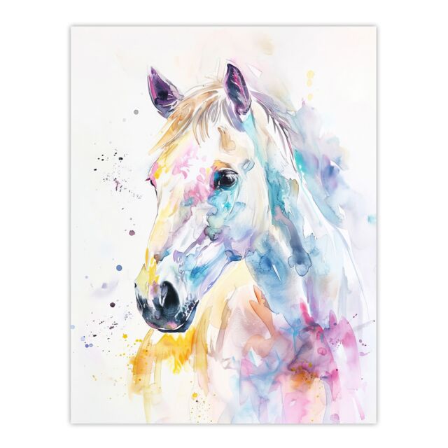 "Artery8 Colourful Horse Head Portrait Modern Watercolour Wall Art Print - Size: W24"" x H32""" - image 1