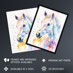 "Artery8 Colourful Horse Head Portrait Modern Watercolour Wall Art Print - Size: W24"" x H32""" - thumbnail 2