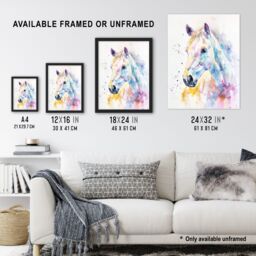 "Artery8 Colourful Horse Head Portrait Modern Watercolour Wall Art Print - Size: W24"" x H32""" - thumbnail 3