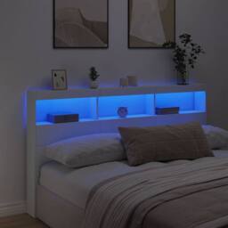 Berkfield Home Headboard Cabinet with LED White 180x17x102 cm - Size: 180 x 17 x 102 cm - thumbnail 4