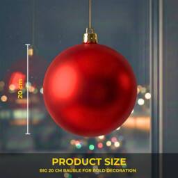 Shatchi 20cm Mat Christmas Bauble - Premium Bauble & Home Décor Ornament in Red - Size: 20 cm - thumbnail 5