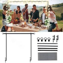 "Nordara Adjustable Over Table Rod Stand 47""-98"" Black Metal with Clamps" - thumbnail 3