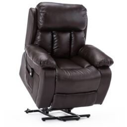 More4Homes Chester Single Motor Rise Recliner Bonded Leather Heat & Massage Chair in Brown - thumbnail 4