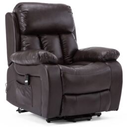 More4Homes Chester Single Motor Rise Recliner Bonded Leather Heat & Massage Chair in Brown - thumbnail 2