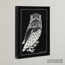 "Artery8 Two Owls Vintage Animal Painting Framed Canvas Wall Art Print de Graag in Black - Size: W12"" x H16""" - thumbnail 2