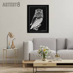 "Artery8 Two Owls Vintage Animal Painting Framed Canvas Wall Art Print de Graag in Black - Size: W12"" x H16""" - thumbnail 3