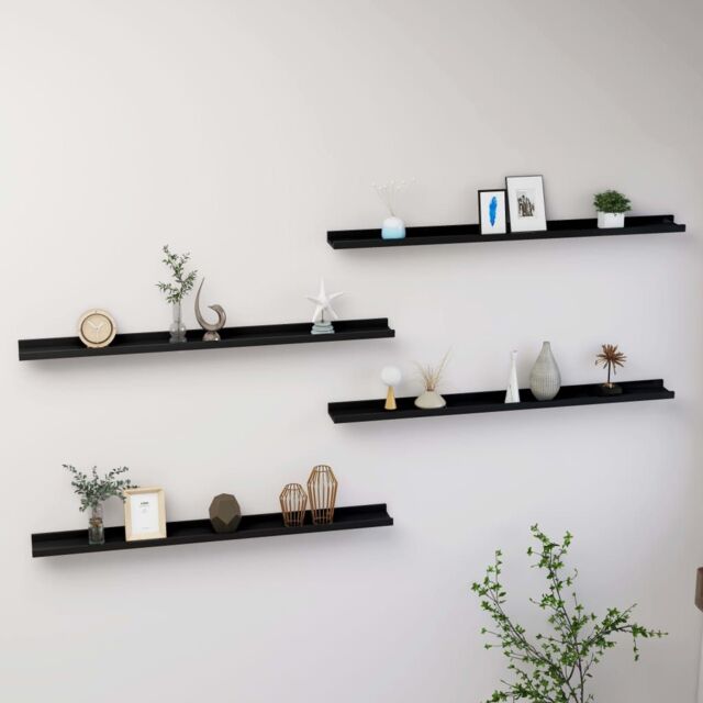Berkfield Home Wall Shelves 4 pcs Black 100x9x3 cm - Size: 100 x 9 x 3 cm - image 1