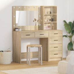 Berkfield Home 2 Piece Dressing Table Set with LED Sonoma Oak Engineered Wood in Brown
