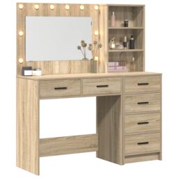 Berkfield Home 2 Piece Dressing Table Set with LED Sonoma Oak Engineered Wood in Brown - thumbnail 3