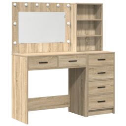 Berkfield Home 2 Piece Dressing Table Set with LED Sonoma Oak Engineered Wood in Brown - thumbnail 2
