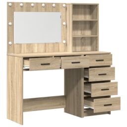 Berkfield Home 2 Piece Dressing Table Set with LED Sonoma Oak Engineered Wood in Brown - thumbnail 6