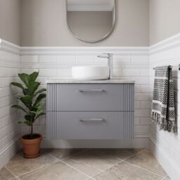 Balterley 2 Drawer Wall Hung Vanity Unit Grey Laminate Worktop, Grey 800mm - thumbnail 8