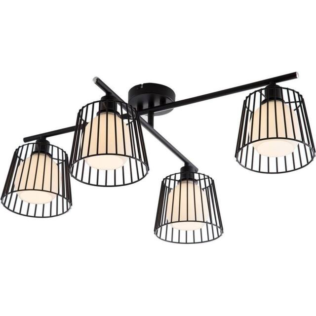 Netlighting Priso Multi Arm Semi Flush Ceiling Lamp Matt Black Glass Shade 4x E14 - image 1