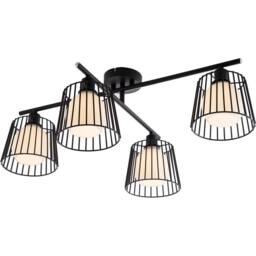 Netlighting Priso Multi Arm Semi Flush Ceiling Lamp Matt Black Glass Shade 4x E14 - thumbnail 1