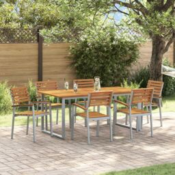 Berkfield Home 7 Piece Garden Dining Set Solid Wood Acacia & Metal in Grey - thumbnail 1