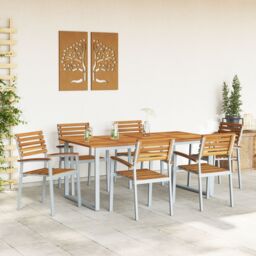 Berkfield Home 7 Piece Garden Dining Set Solid Wood Acacia & Metal in Grey - thumbnail 4