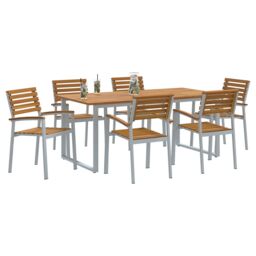 Berkfield Home 7 Piece Garden Dining Set Solid Wood Acacia & Metal in Grey - thumbnail 3