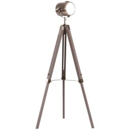 HOMCOM Industrial Tripod Floor Lamp Wood Height Adjustable Spotlight in Bronze - thumbnail 2