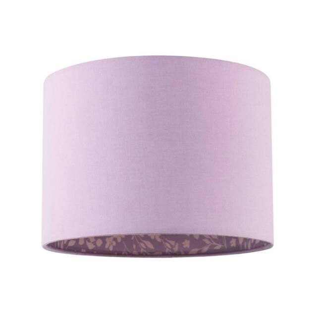 Happy Homewares Lilac Cotton Drum Lamp Shade with Inner White Floral Pattern Lining - Size: 10 inches - image 1