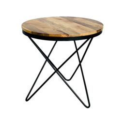Jaipur Furniture Ltd Ravi Star Leg Round Side Table - Mango Wood/Iron - L51 x W51 x H50 cm - Mango Light Finish in Brown - thumbnail 1