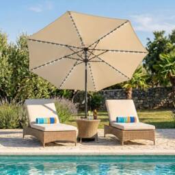 Monstershop LED Tilt Parasol 2.7m With Tilt Base - Cream in Beige - thumbnail 4