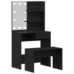 Berkfield Home Dressing Table Set with LED Black Oak Engineered Wood - thumbnail 4