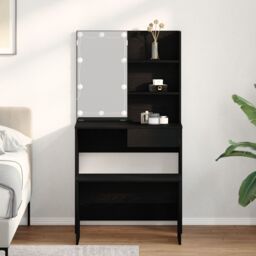 Berkfield Home Dressing Table Set with LED Black Oak Engineered Wood - thumbnail 1