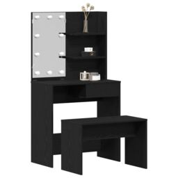 Berkfield Home Dressing Table Set with LED Black Oak Engineered Wood - thumbnail 3