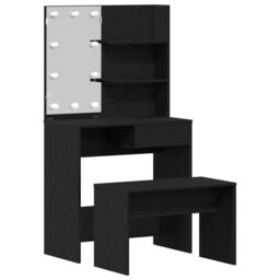 Berkfield Home Dressing Table Set with LED Black Oak Engineered Wood - thumbnail 2