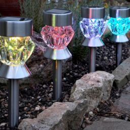 mysmartbuy 4 x Crystal Glass Colour-Changing Solar Powered Garden Stake Lights in Silver