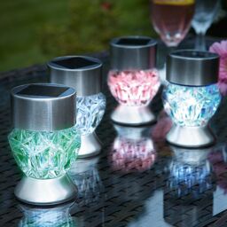 mysmartbuy 4 x Crystal Glass Colour-Changing Solar Powered Garden Stake Lights in Silver - thumbnail 5