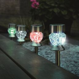 mysmartbuy 4 x Crystal Glass Colour-Changing Solar Powered Garden Stake Lights in Silver - thumbnail 2