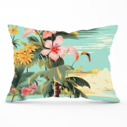 Warren Reed - Designer Palm Trees & Hibiscus Cushions in Green - Size: 60 cm x 60 cm - thumbnail 1