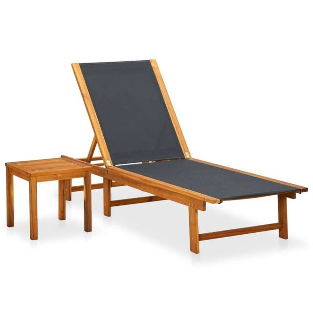 Berkfield Home Sun Lounger with Table Solid Acacia Wood & Textilene in Brown - image 1