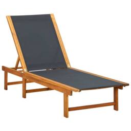 Berkfield Home Sun Lounger with Table Solid Acacia Wood & Textilene in Brown - thumbnail 2